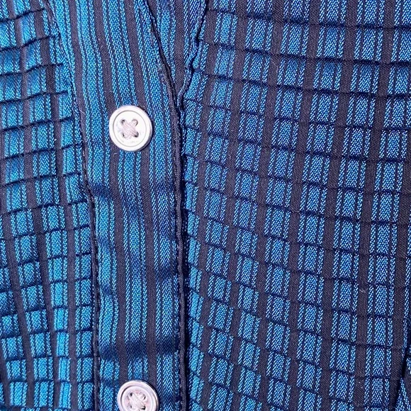 Express Black and Blue Striped Capped Sleeve, Pin-tucked Front Blouse size Large - Picture 6 of 8